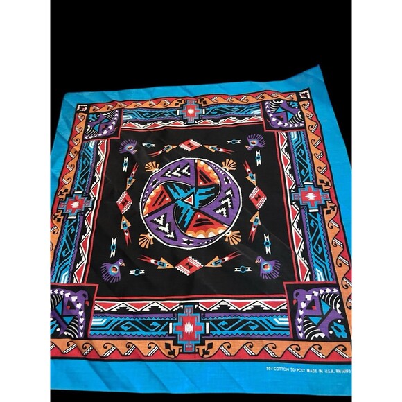 Vtg Wamcraft Handkerchief Bandana RN 14193 USA Made Southwestern Aztec 21”x21” - Picture 4 of 7